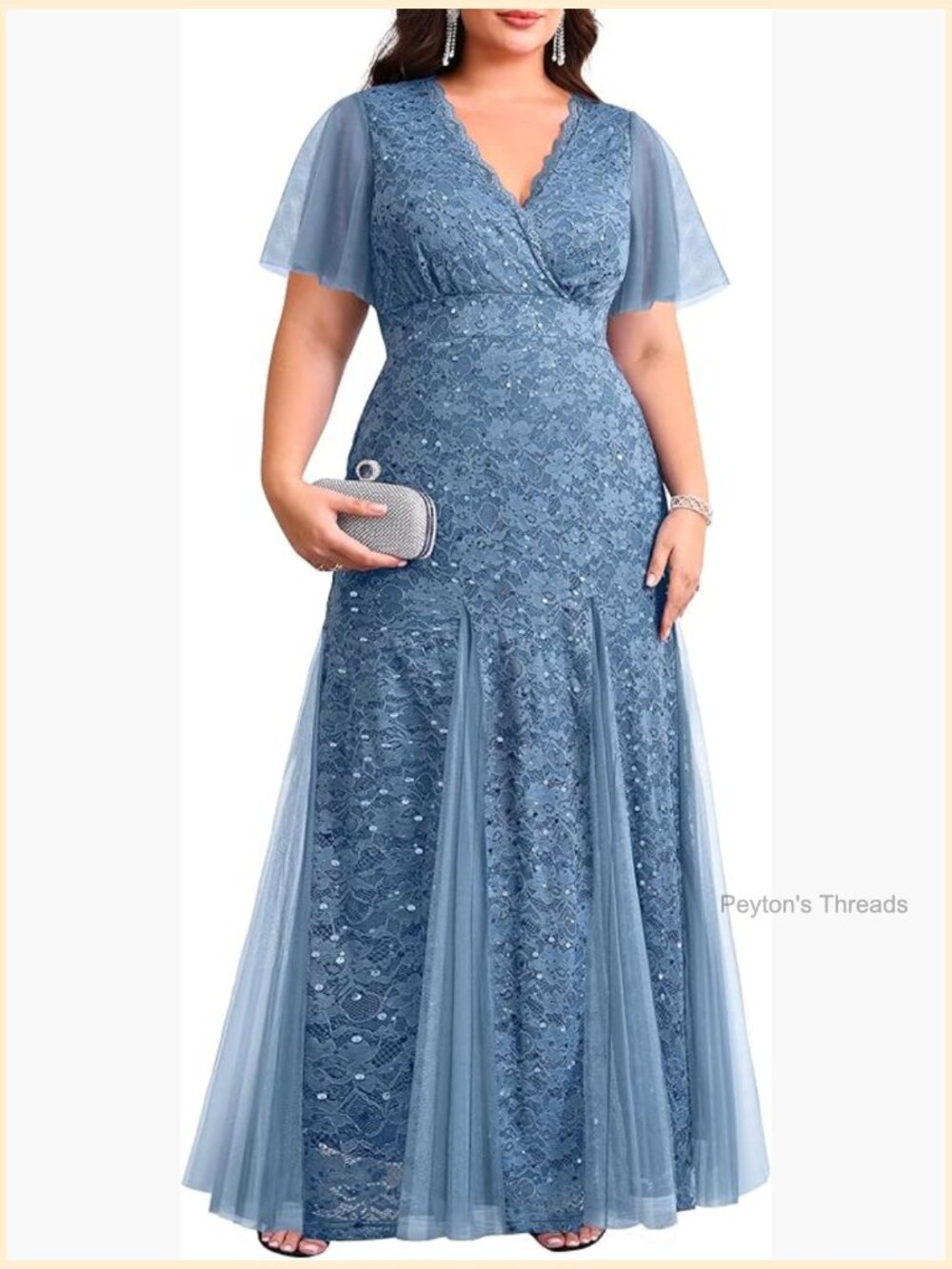 Plus Size Formal Dress With Sequin Lace Mermaid Tulle Hem Prom Dress